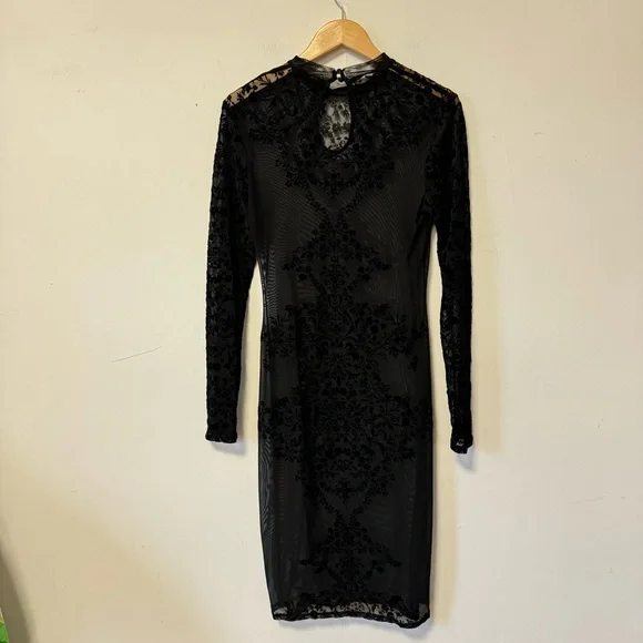 Vintage Whimsigoth Sheer Black Dress Velvet Burnout‎ LBD Cocktail Womens Medium - Picture 10 of 13
